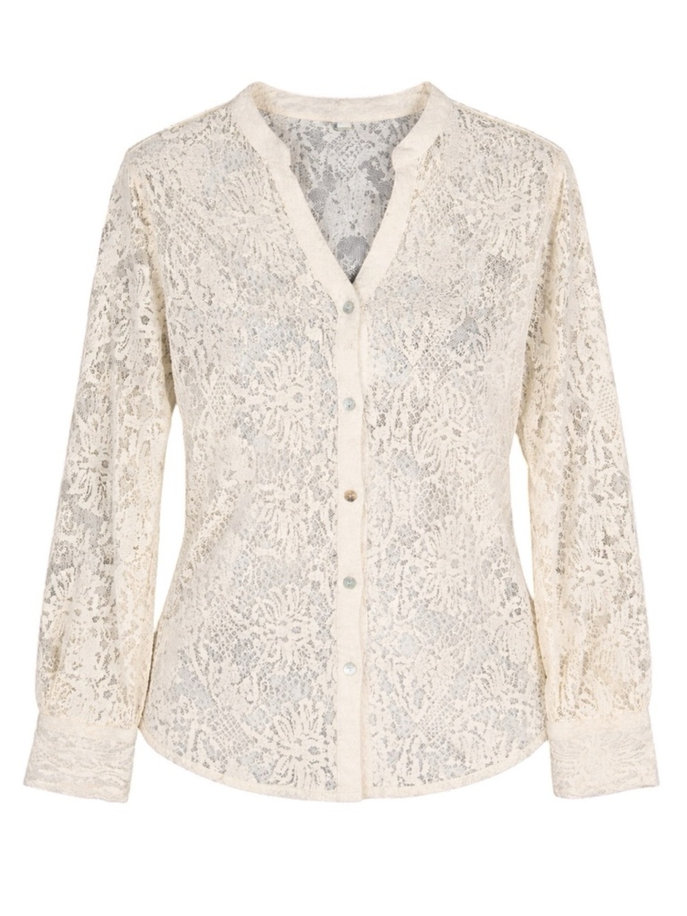 Sundance Sheer Floral Lace Button-Up Blouse Cream Beige Long Sleeve Size S